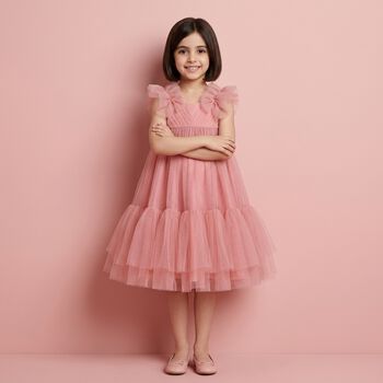 Girls Pink Ruffled Tulle Dress