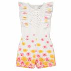 Girls White Rose Print Playsuit, 1, hi-res
