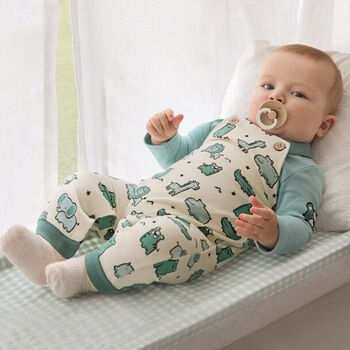 Baby Boys Green & Ivory Dungaree Set