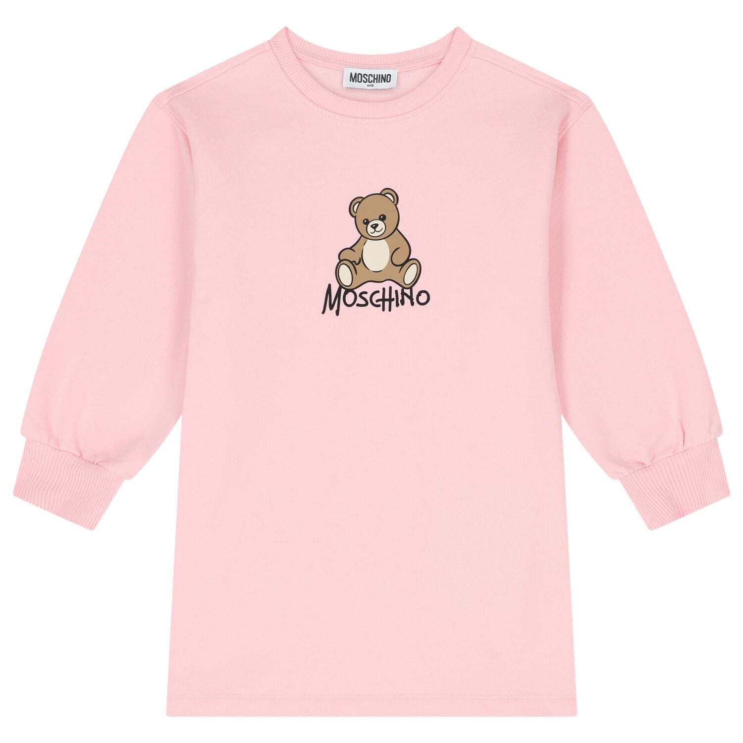 Girls Pink Teddy Bear Logo Swearshirt Dress, 2, hi-res