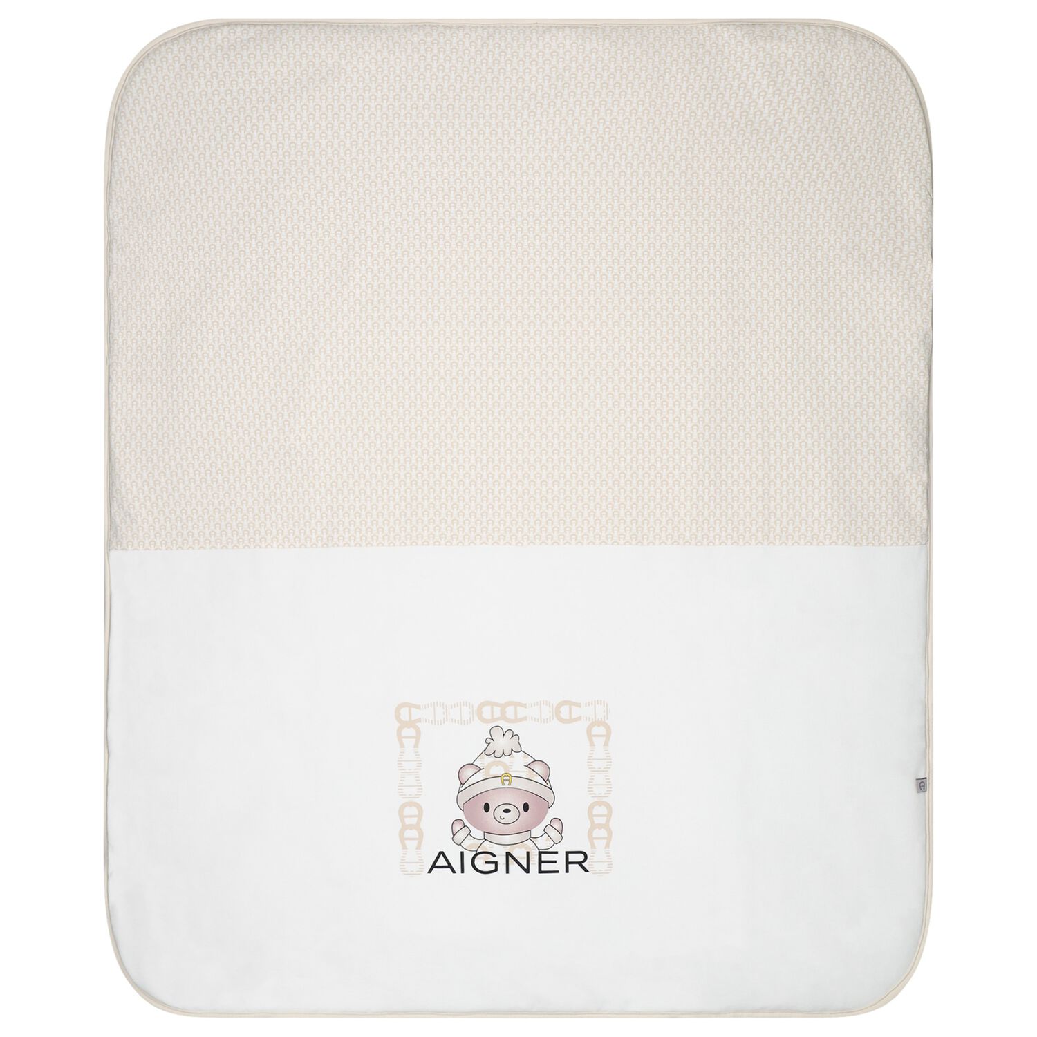 White & Beige Teddy Bear Logo Baby Blanket, 1, hi-res