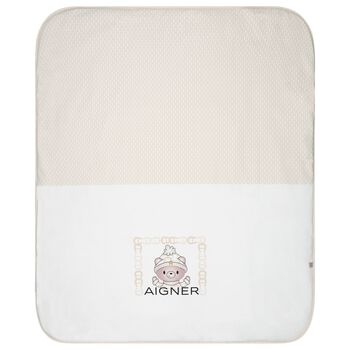 White & Beige Teddy Bear Logo Baby Blanket