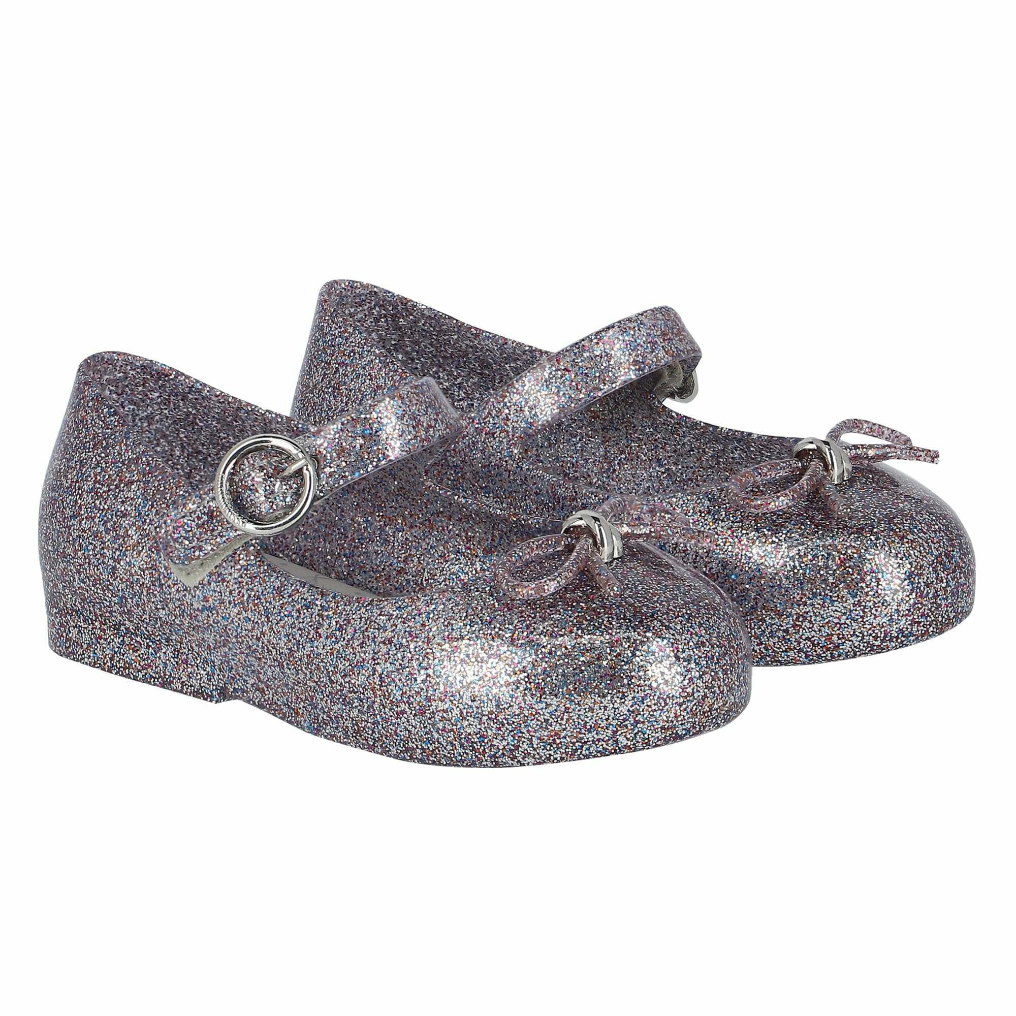 Mini Melissa Younger Girls Silver Glitter Jelly Shoes Junior Couture