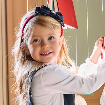 Girls Navy Blue & Red Tartan Headband