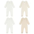 White & Beige Babygrows ( 4 Pack ), 3, hi-res