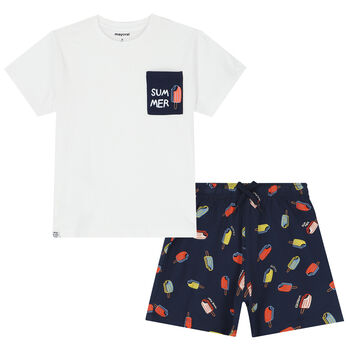 Boys White & Navy Popsicle Pyjamas