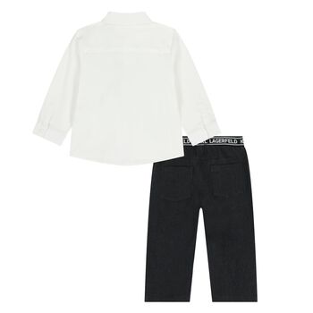 Younger Boys White & Black Denim Trousers Set, 1 Younger Boys White & Black Denim Trousers Set