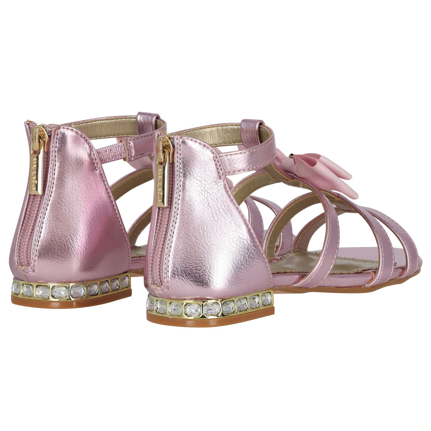 Girls Pink Diamante Bow Sandals, 2, hi-res