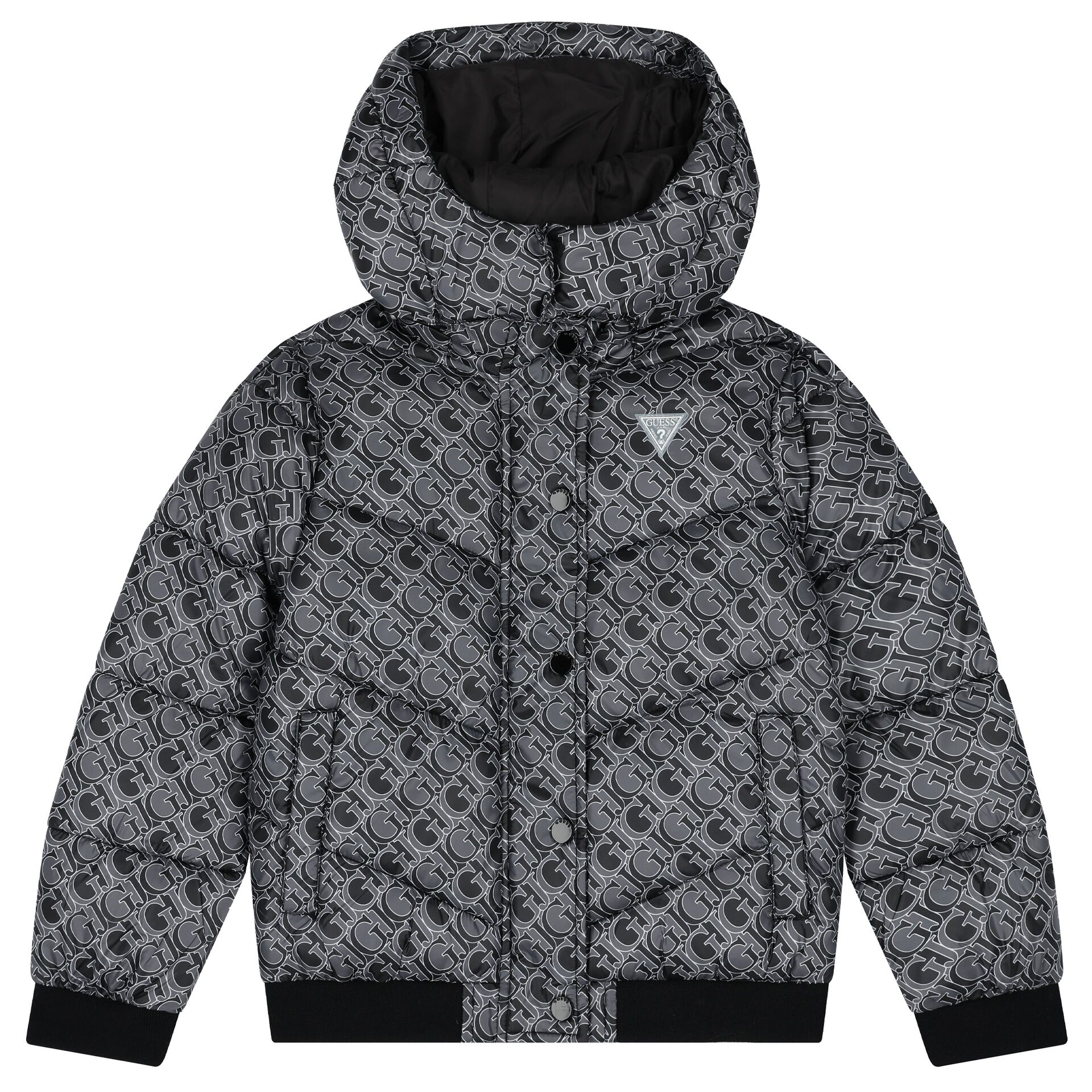 Guess Boys Black Logo Padded Puffer Jacket Junior Couture