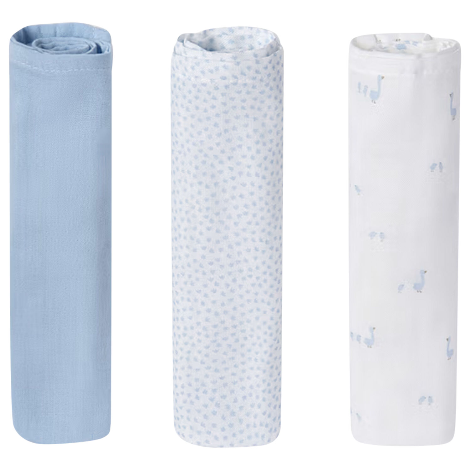 Baby Boys Ivory & Blue Muslin Swaddles ( 3-Pack ), 2, hi-res