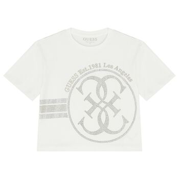 Girls White Embellished Logo T-Shirt