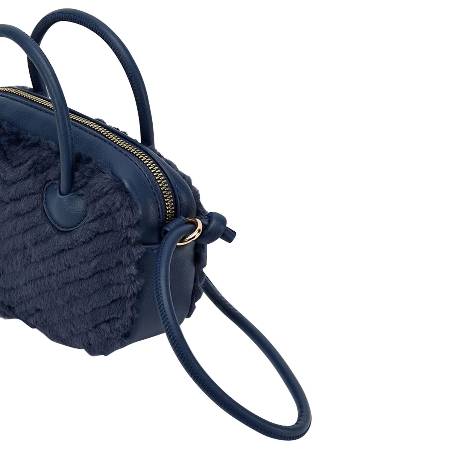 Girls Navy Blue Faux Fur & Leather Handbag, 3, hi-res
