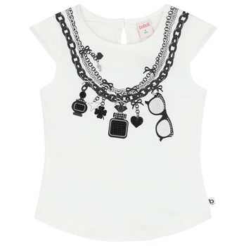 Girls White & Black Necklace T-Shirt