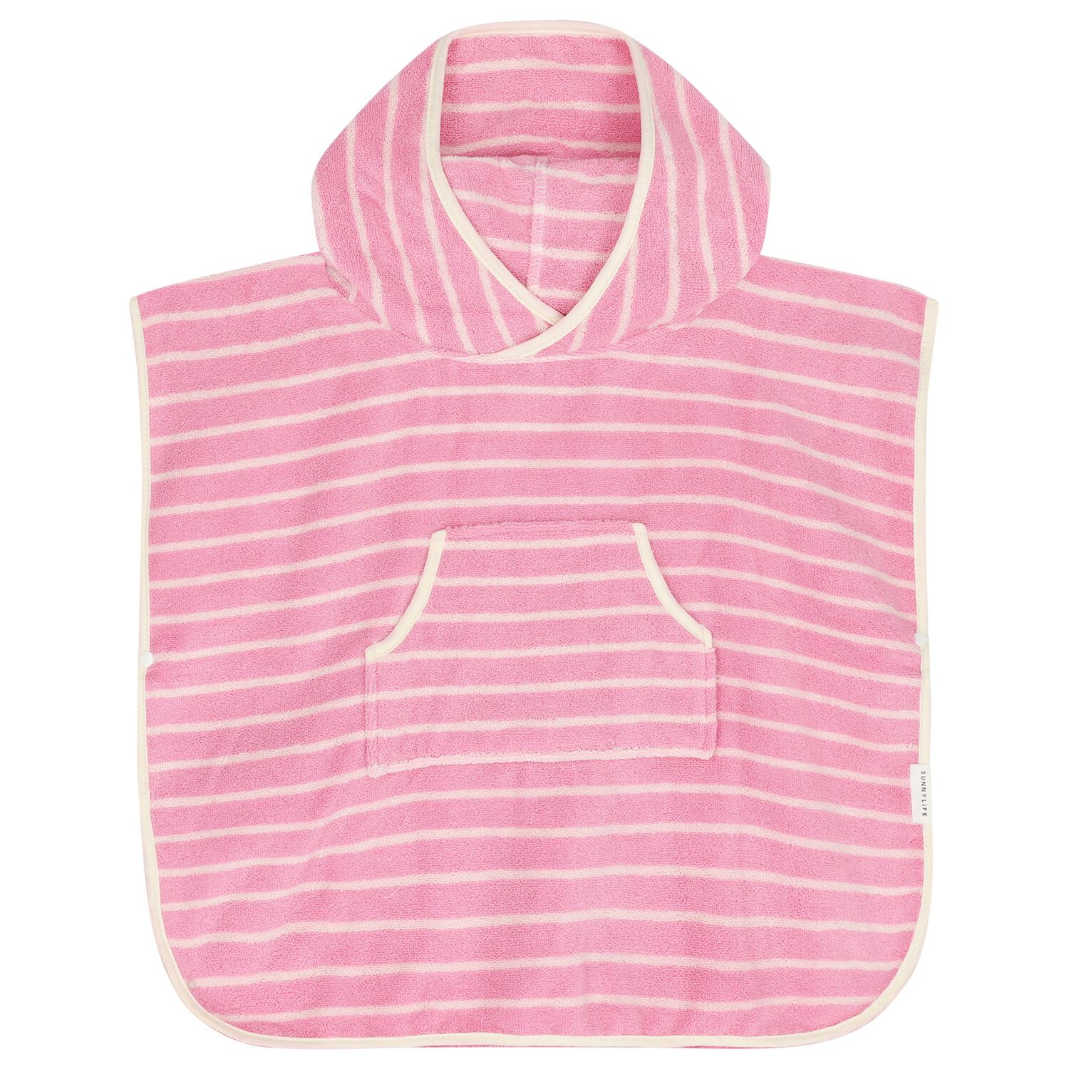 Girls Pink & Ivory Striped Hooded Poncho Towel, 1, hi-res