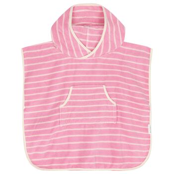 Girls Pink & Ivory Striped Hooded Poncho Towel