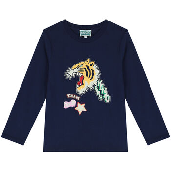 Girls Navy Blue Varsity Tiger Long Sleeve Top