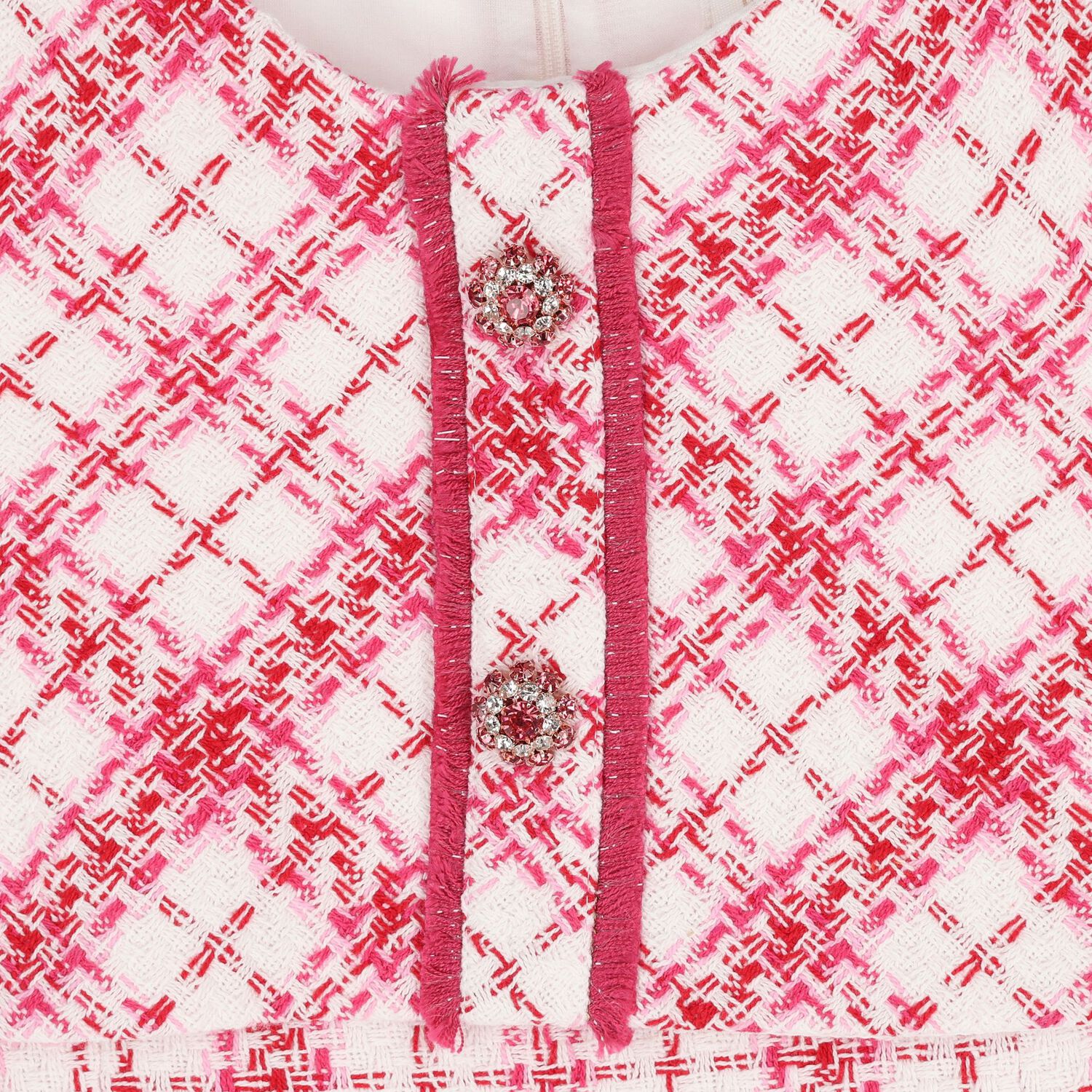 Girls Pink & White Check Tweed Dress, 1, hi-res