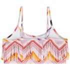 Girls Pink Logo Zig Zag Fringed Bikini, 1, hi-res