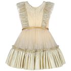 Girls Gold Tulle Ruffled Dress, 2, hi-res