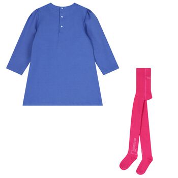 Girls Blue & Pink Bow Dress Set