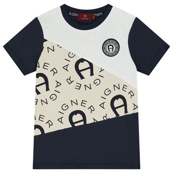 Aigner Boys Navy Blue & White Logo T-Shirt, 1 Boys Navy Blue & White Logo T-Shirt