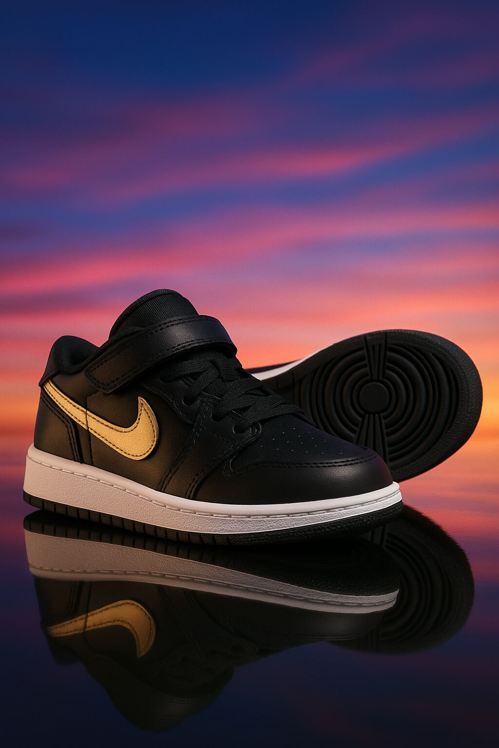 Nike Kids Black & Gold Air Jordan 1 Low Flyease Trainers | Junior