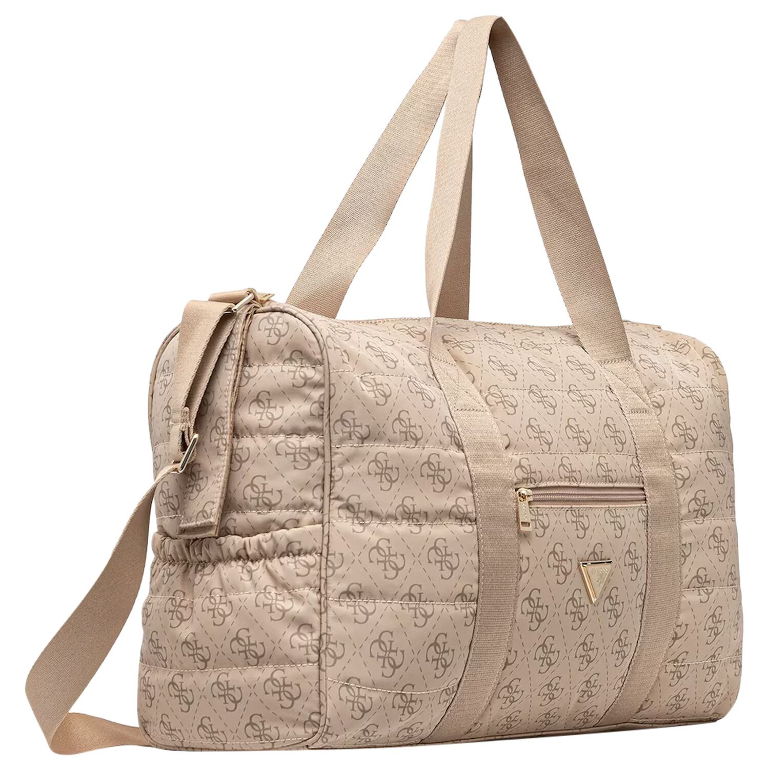 Beige Logo Quilted Baby Changing Bag, 1, hi-res