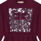 Girls Burgundy Embellished Logo Dress, 3, hi-res