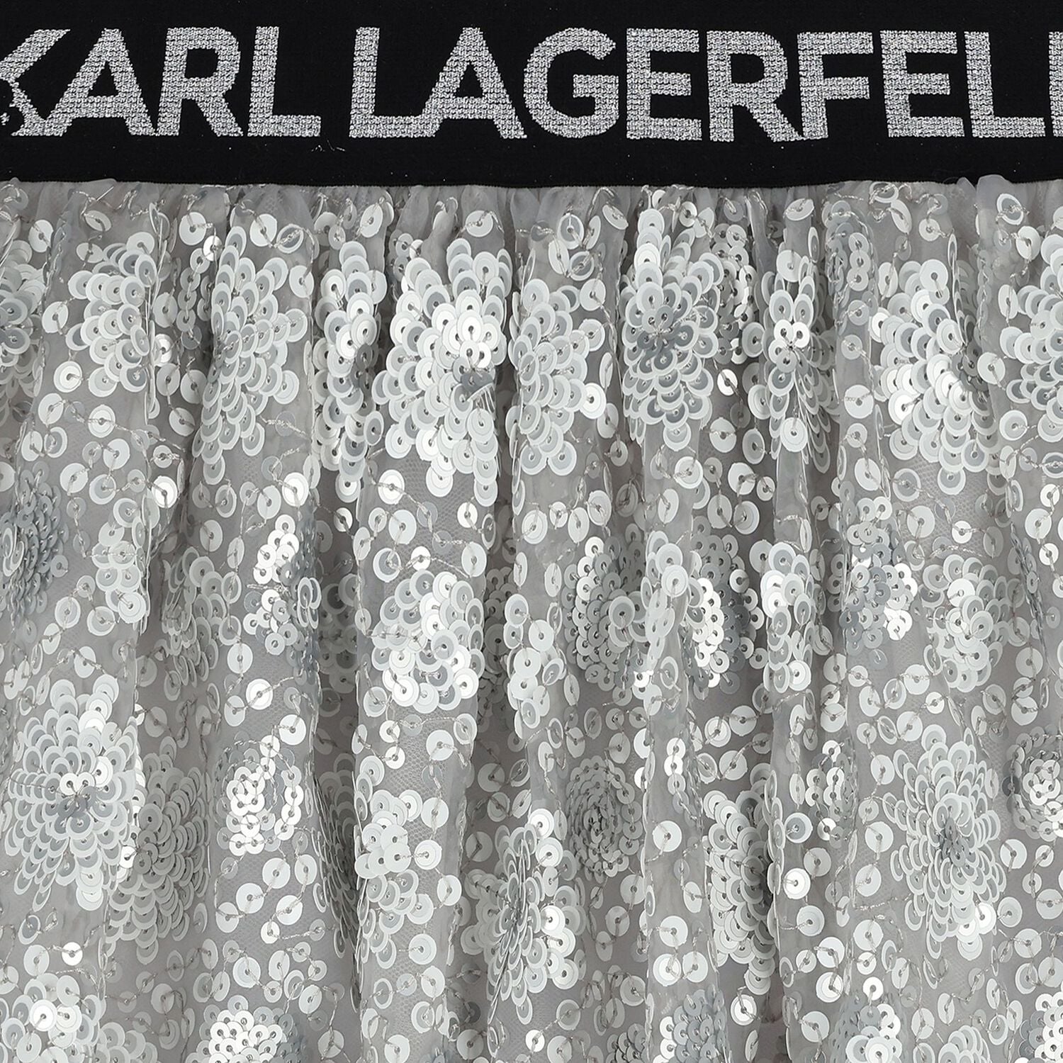 Girls Silver Sequinned Skirt, 1, hi-res