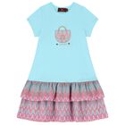 فستان بنات بطبعة حقيبة بالشعار باللون الأزرق, 2, hi-res