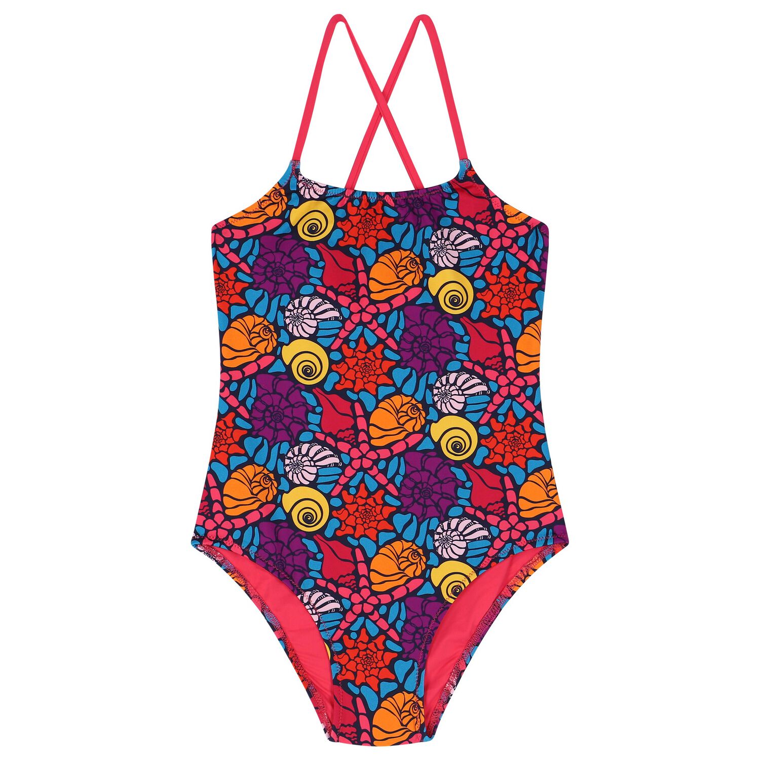 Girls Multi-Colored Sea Shells Swimsuit, 1, hi-res image number null