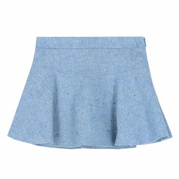 Girls Blue Embroidered Skirt