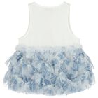 Girls White & Blue Floral Tulle Top, 1, hi-res