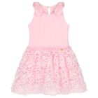 Girls Pink Tulle & 3D Flower Dress, 2, hi-res