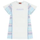 Girls White & Blue Zigzag Dress, 1, hi-res