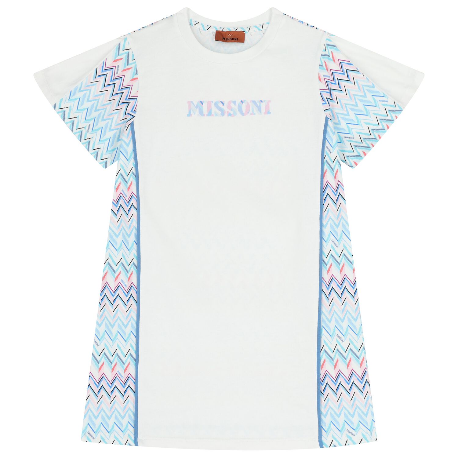 Girls White & Blue Zigzag Dress, 1, hi-res