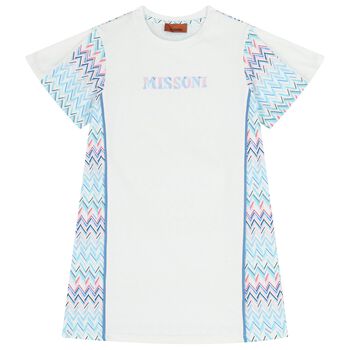 Girls White & Blue Zigzag Dress