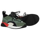 Boys Green Faux Leather Trainers, 1, hi-res