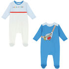 Baby Boys White & Blue Logo Babygrows (2 Pack), 1, hi-res