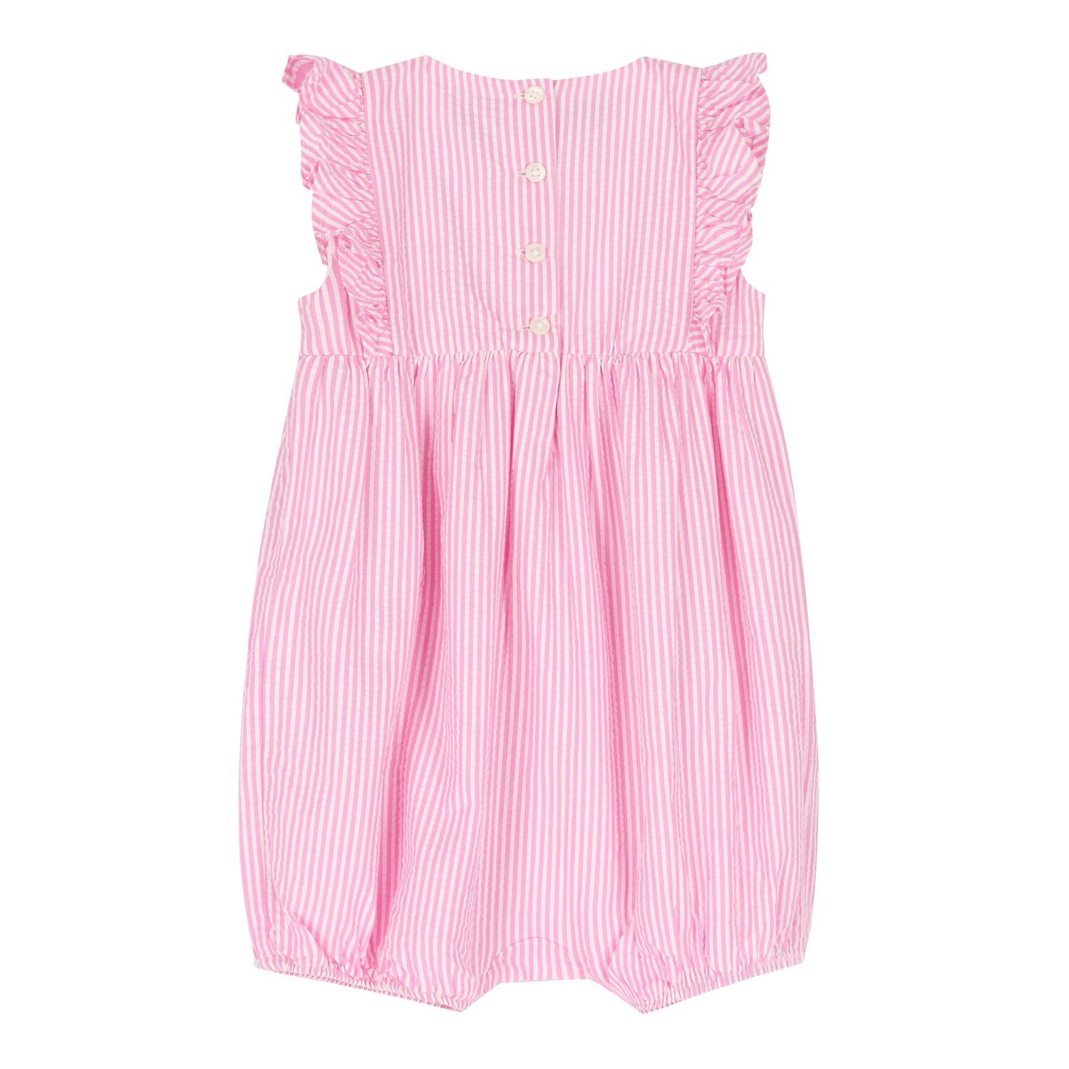 Baby Girls Pink & White Striped Logo Romper, 1, hi-res