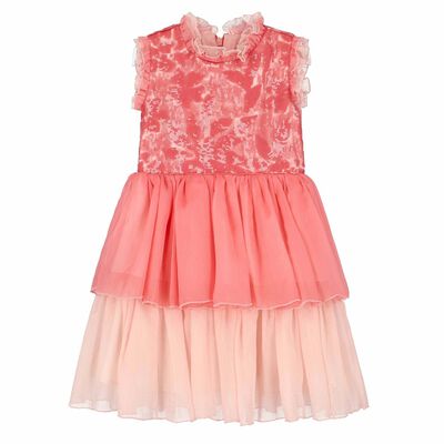 Girls Pink Tiered Chiffon Dress
