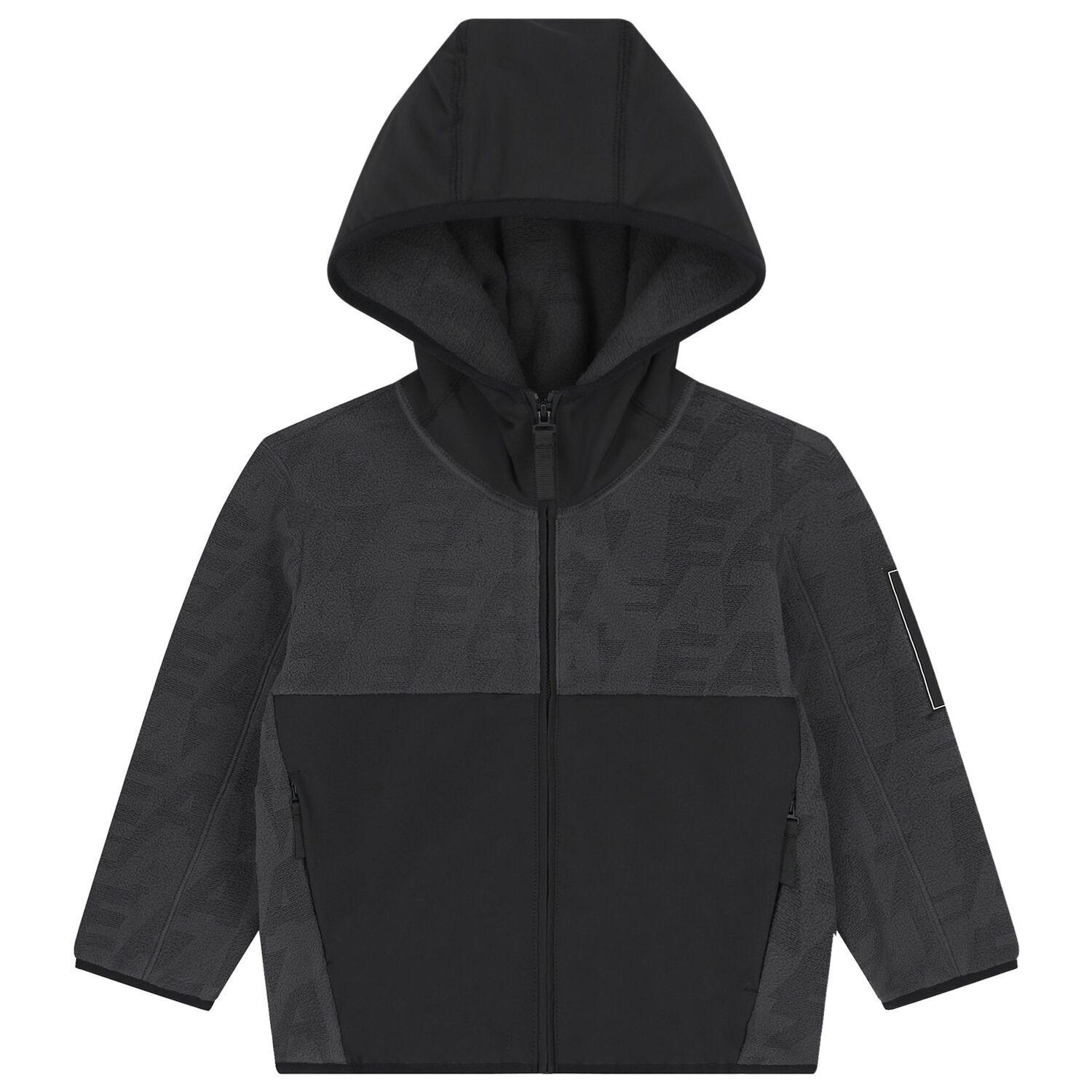 Boys Grey & Black Logo Hooded Zip Up Top, 1, hi-res