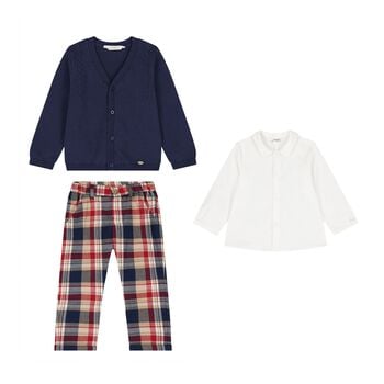 Baby Boys Multi-Coloured Check Trouser Set ( 3 Piece )