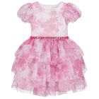 Girls White & Pink Tulle Floral Dress, 1, hi-res