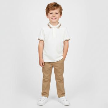 Younger Boys White Logo Polo Shirt