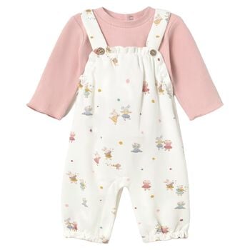 Baby Girls Pink & Ivory Dungaree Set