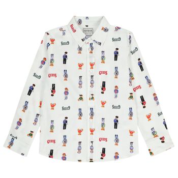 Boys White Teddy Bear Logo Shirt