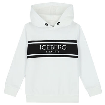 Boys White Logo Hooded Top