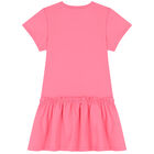 Girls Pink Teddy Bear Logo Dress, 2, hi-res