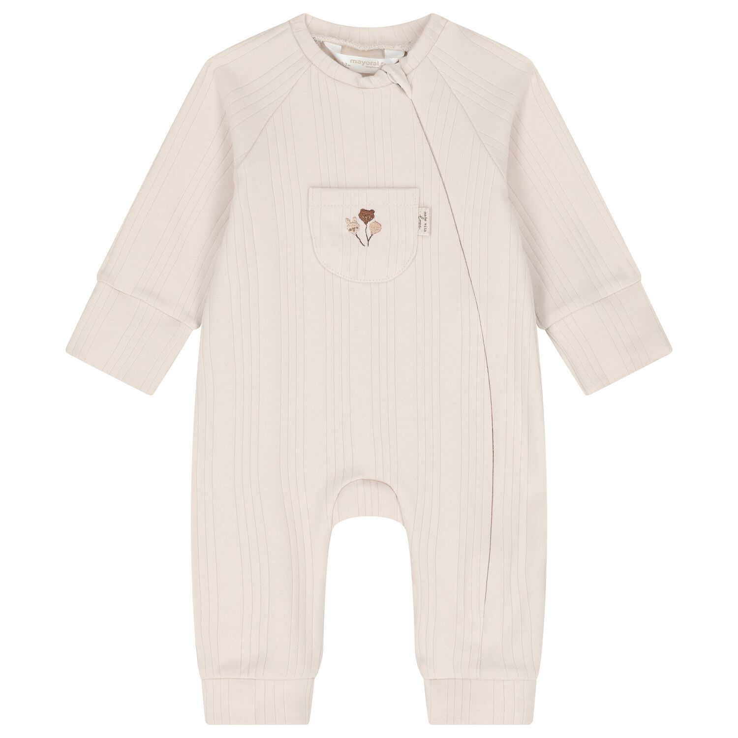 Beige Balloon Motif Ribbed Baby Romper, 1, hi-res
